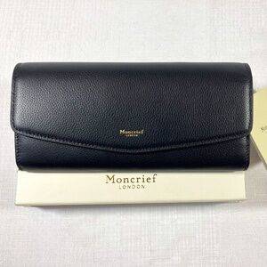 NIB Moncrief London Tillie Large Leather Wallet, Black